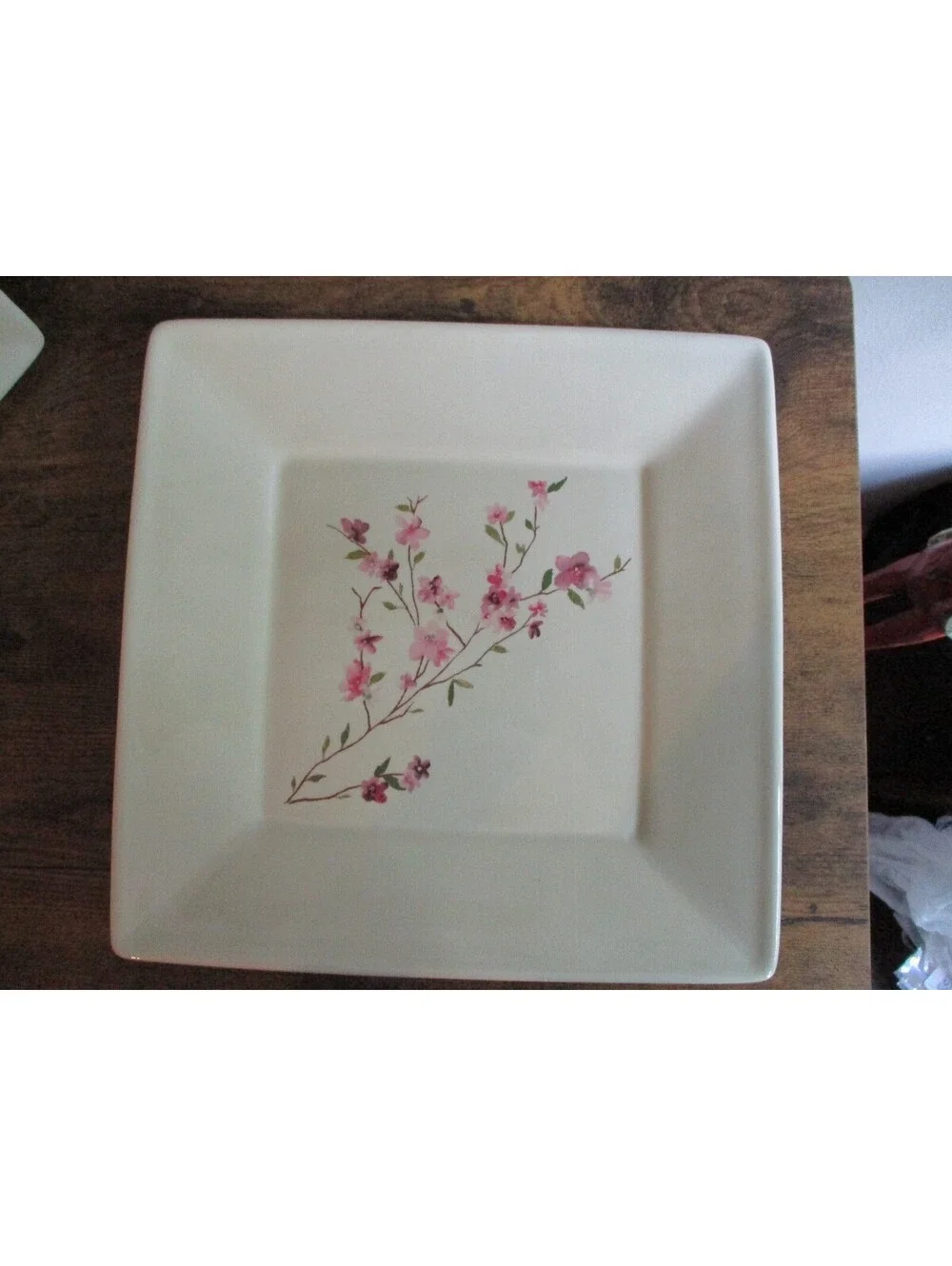 Pottery Barn Blossom Square Dinner Plates Pink Plum Flower Ceramic Set of 2